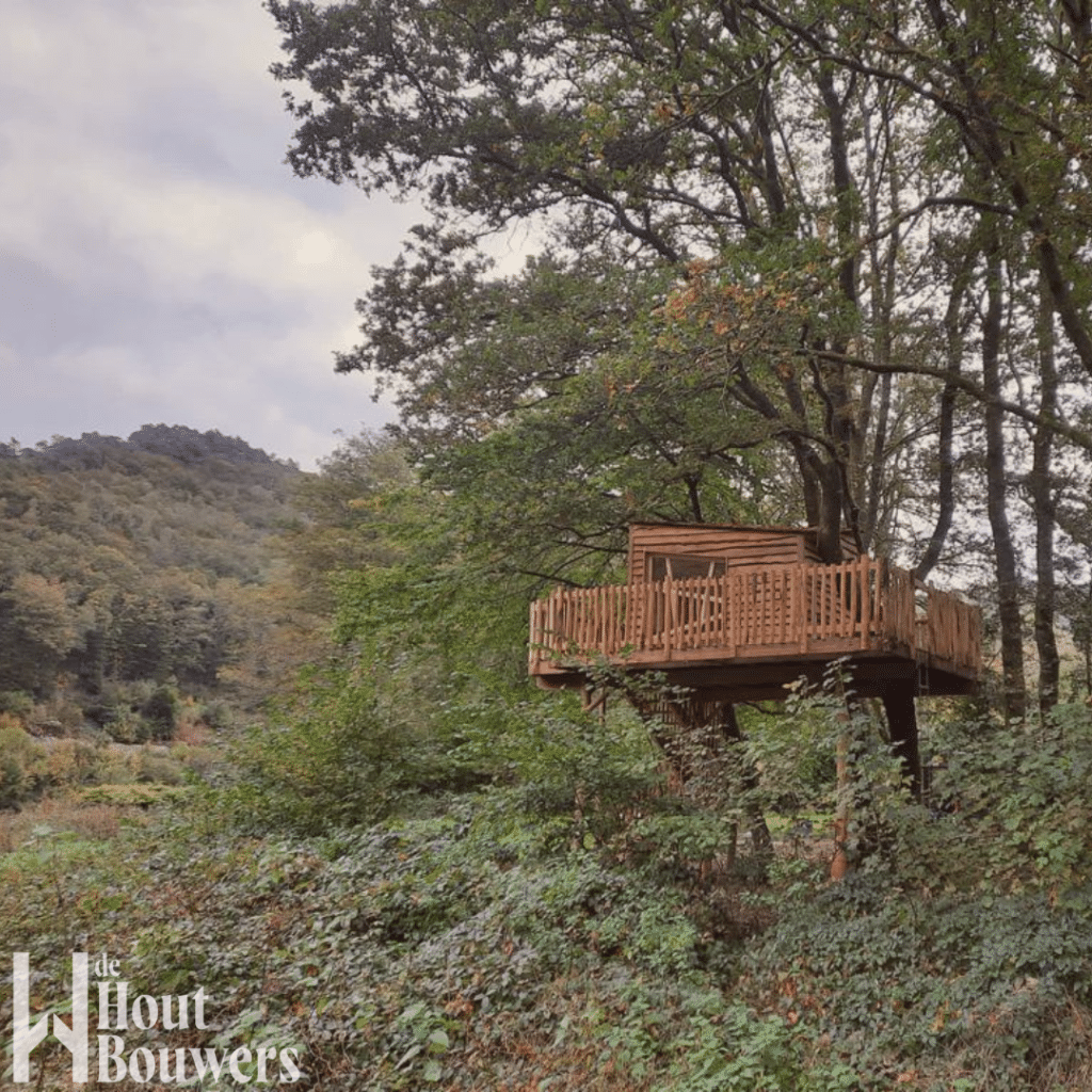 Boomhut bouwen in kastanje hout